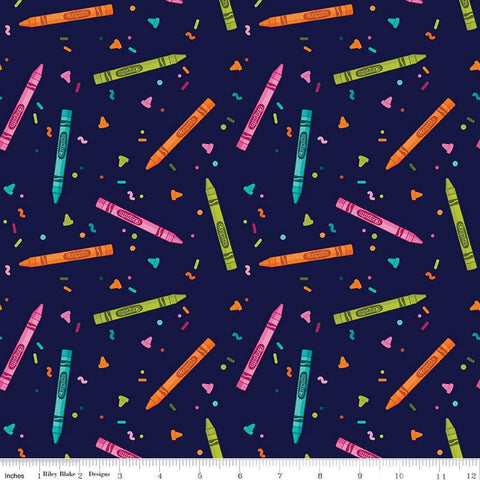 SALE Colors of Kindness Crayons C13681 Navy by Riley Blake Designs - Crayola Squiggles Dots Dashes - Quilting Cotton Fabric