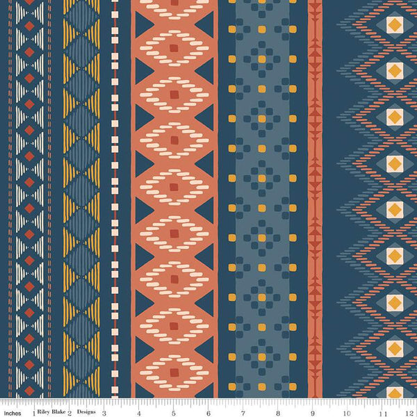 9" End of Bolt - SALE Santa Fe Main C13380 Navy - Riley Blake Designs - Geometric Southwest Southwestern - Quilting Cotton Fabric