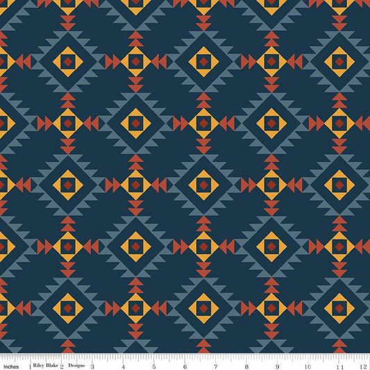 12" End Of Bolt - Santa Fe Triangles C13381 Navy - Riley Blake Designs - Geometric Southwest Southwestern - Quilting Cotton Fabric