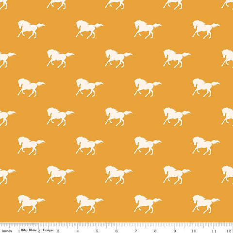 CLEARANCE Santa Fe Mustangs C13382 Mustard by Riley Blake  - Horses Horse Southwest Southwestern - Quilting Cotton