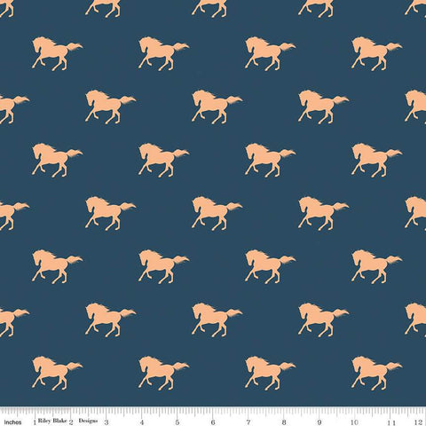 CLEARANCE Santa Fe Mustangs C13382 Navy by Riley Blake  - Horses Horse Southwest Southwestern - Quilting Cotton