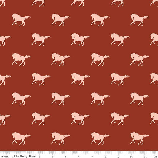 SALE Santa Fe Mustangs C13382 Rust - Riley Blake Designs - Horse Horses Southwest Southwestern - Quilting Cotton Fabric