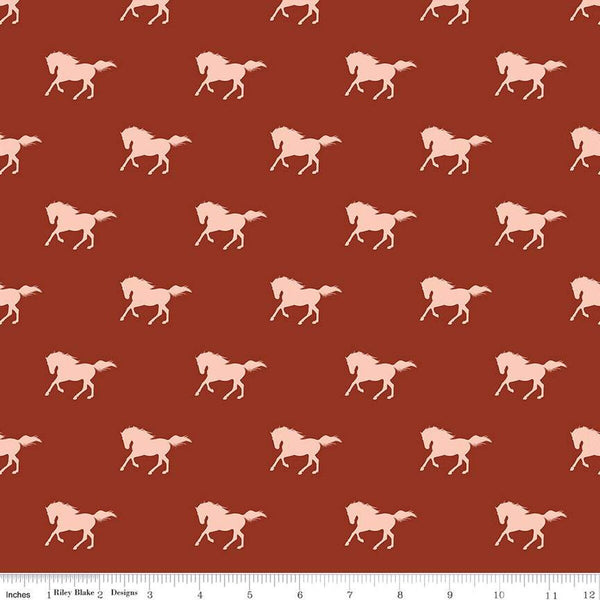 SALE Santa Fe Mustangs C13382 Rust - Riley Blake Designs - Horse Horses Southwest Southwestern - Quilting Cotton Fabric