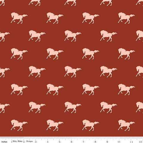 Santa Fe Mustangs C13382 Rust - Riley Blake Designs - Horse Horses Southwest Southwestern - Quilting Cotton Fabric