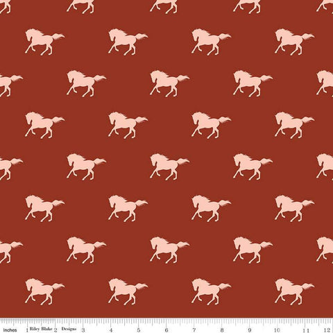 SALE Santa Fe Mustangs C13382 Rust - Riley Blake Designs - Horse Horses Southwest Southwestern - Quilting Cotton Fabric