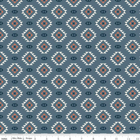 SALE Santa Fe Motifs C13383 Denim - Riley Blake Designs - Geometric Southwest Southwestern - Quilting Cotton Fabric