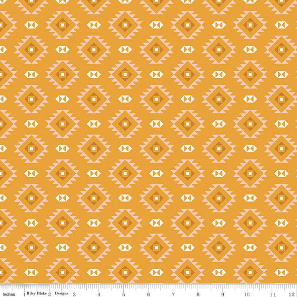 Fat Quarter End of Bolt - SALE Santa Fe Motifs C13383 Mustard - Riley Blake - Geometric Southwest Southwestern - Quilting Cotton Fabric