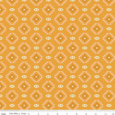 Fat Quarter End of Bolt - SALE Santa Fe Motifs C13383 Mustard - Riley Blake - Geometric Southwest Southwestern - Quilting Cotton Fabric