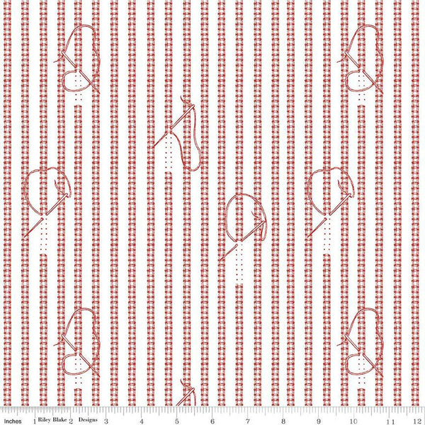 Fat Quarter End of Bolt - CLEARANCE Sew Journal Stitches C13885 Red - Riley Blake - Needle Thread Chain - Quilting Cotton Fabric