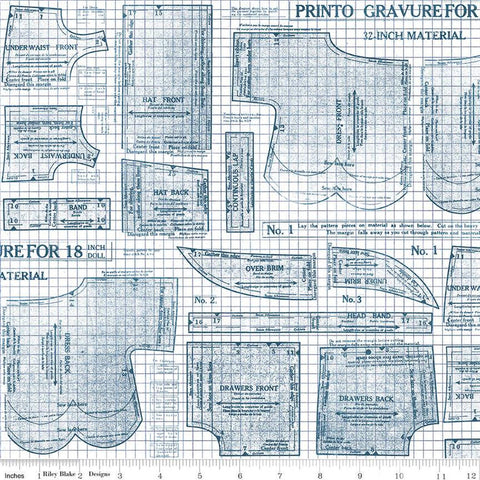 Fat Quarter End of Bolt - CLEARANCE Sew Journal 18-Inch Doll Pattern C13890 Denim - Riley Blake - Vintage - Quilting Cotton