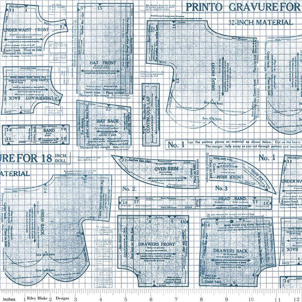 Fat Quarter End of Bolt - CLEARANCE Sew Journal 18-Inch Doll Pattern C13890 Denim - Riley Blake - Vintage - Quilting Cotton