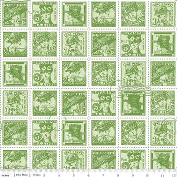 SALE Sew Journal Fashion Post C13895 Green - Riley Blake Designs - Vintage Stamps Women - J. Wecker Frisch - Quilting Cotton Fabric