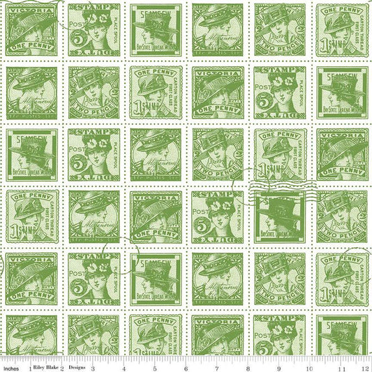 SALE Sew Journal Fashion Post C13895 Green - Riley Blake Designs - Vintage Stamps Women - J. Wecker Frisch - Quilting Cotton Fabric
