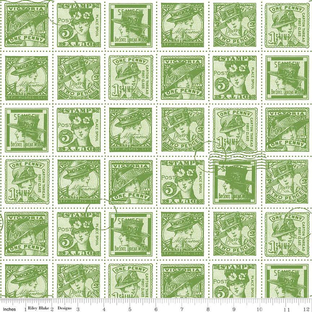 SALE Sew Journal Fashion Post C13895 Green by Riley Blake Designs - Vintage Stamps Women - J. Wecker Frisch - Quilting Cotton Fabric
