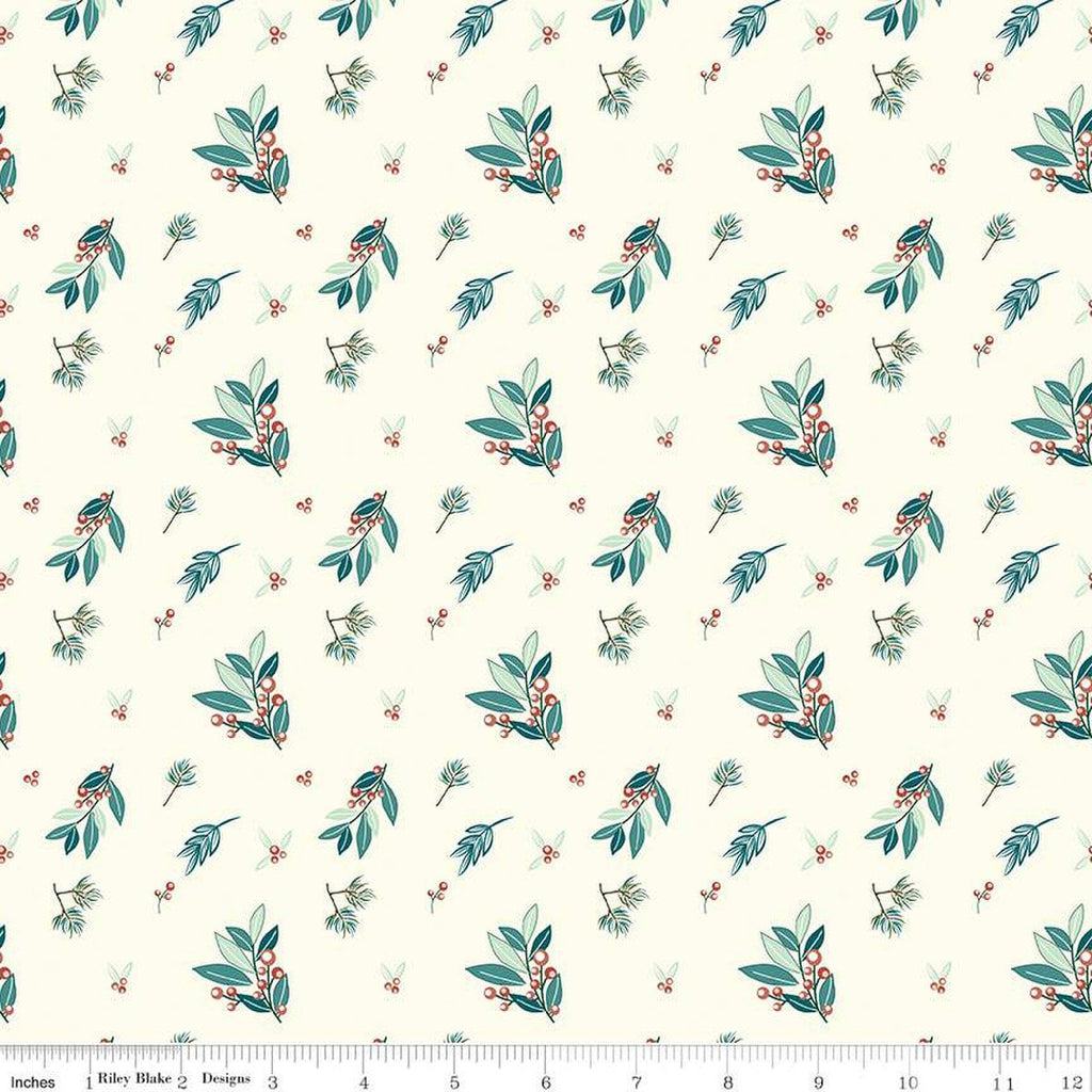 SALE Arrival of Winter Branches C13521 Cream by Riley Blake Designs - Leaves Berries - Quilting Cotton Fabric