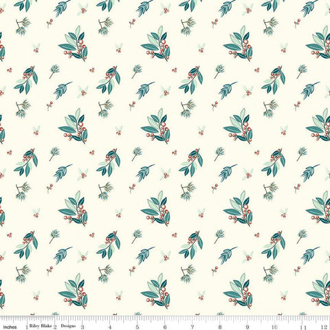 SALE Arrival of Winter Branches C13521 Cream by Riley Blake Designs - Leaves Berries - Quilting Cotton Fabric