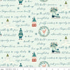 Arrival of Winter Text C13522 Mist - Riley Blake Designs - Icons Snowmen Wreaths Skates Houses - Quilting Cotton Fabric