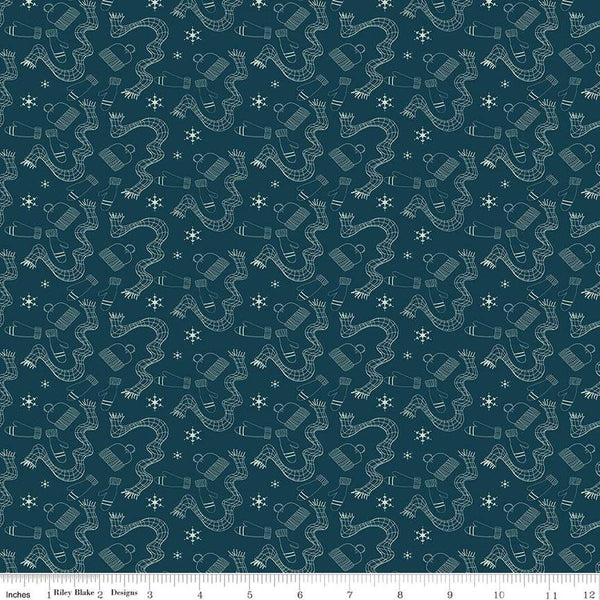 28" End of Bolt - Arrival of Winter Gear C13523 Navy by Riley Blake Designs - Scarves Hats Mittens Snowflakes - Quilting Cotton Fabric