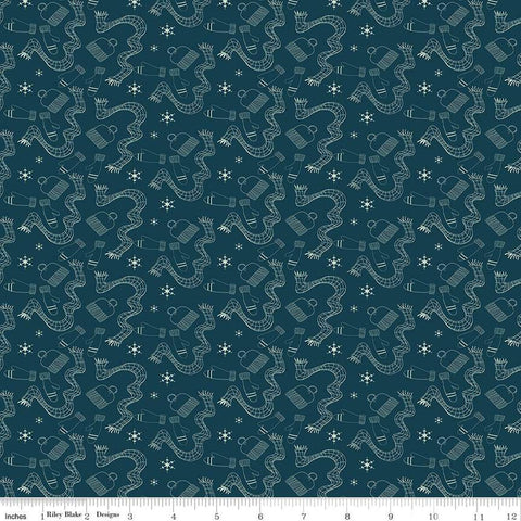 Arrival of Winter Gear C13523 Navy by Riley Blake Designs - Scarves Hats Mittens Snowflakes - Quilting Cotton Fabric
