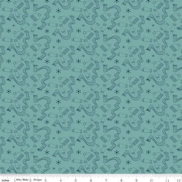30" End of Bolt - Arrival of Winter Gear C13523 Teal - Riley Blake Designs - Scarves Hats Mittens Snowflakes  - Quilting Cotton Fabric