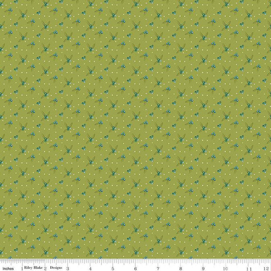 DEAL Arrival of Winter Berries C13527 Green - Riley Blake Designs - Berry Sprigs Dots  - Quilting Cotton Fabric