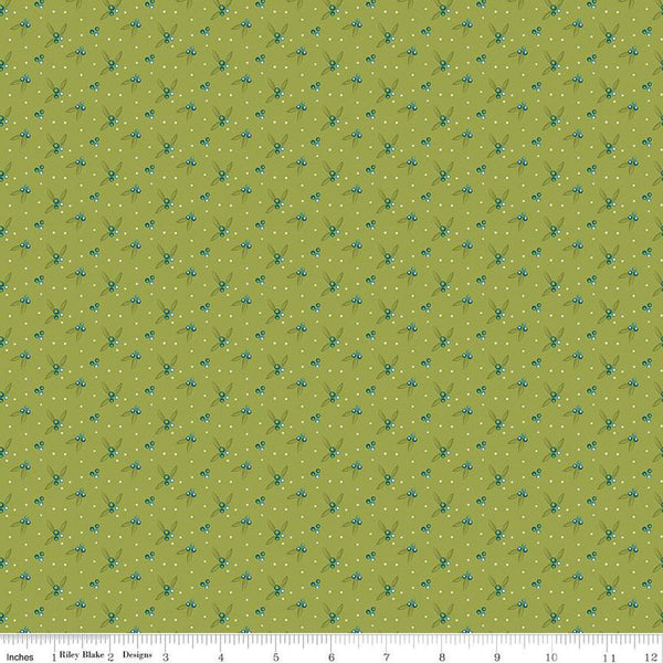 SALE Arrival of Winter Berries C13527 Green - Riley Blake Designs - Berry Sprigs Dots  - Quilting Cotton Fabric