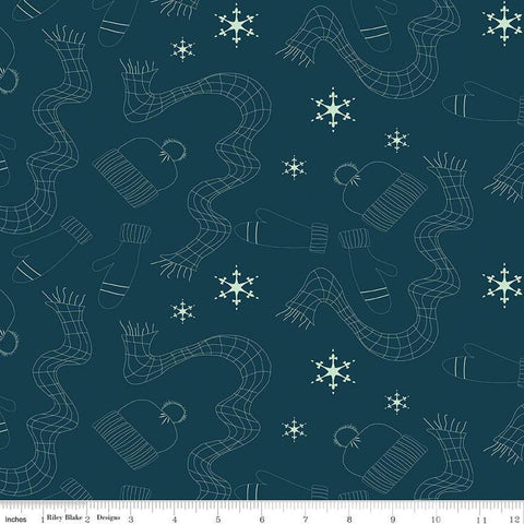 3 yard cut- SALE Arrival of Winter BACK WB13528 Navy - Riley Blake - 107/108" Wide Hats Scarves Mittens Snowflakes - Quilting Cotton Fabric