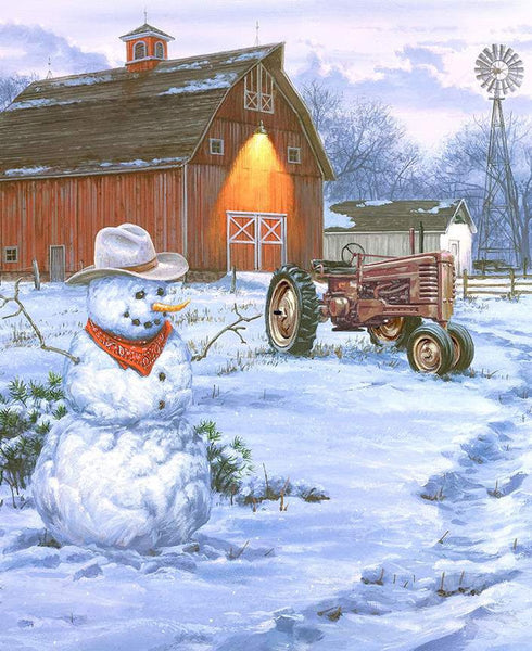 SALE A Nostalgic Christmas Country Christmas PD13672 - Riley Blake Designs - DIGITALLY PRINTED Snowman Barn Tractor - Quilting Cotton Fabric