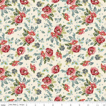 SALE Bellissimo Gardens Floral C13831 Cream - Riley Blake Designs - Floral Flowers Leaves - Quilting Cotton Fabric