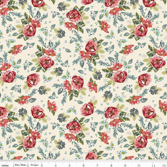 SALE Bellissimo Gardens Floral C13831 Cream - Riley Blake Designs - Floral Flowers Leaves - Quilting Cotton Fabric
