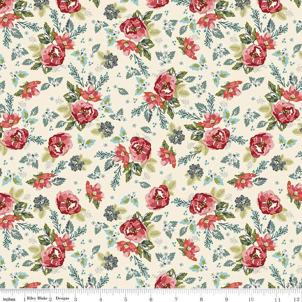 Bellissimo Gardens Floral C13831 Cream by Riley Blake Designs - Floral Flowers Leaves - Quilting Cotton Fabric