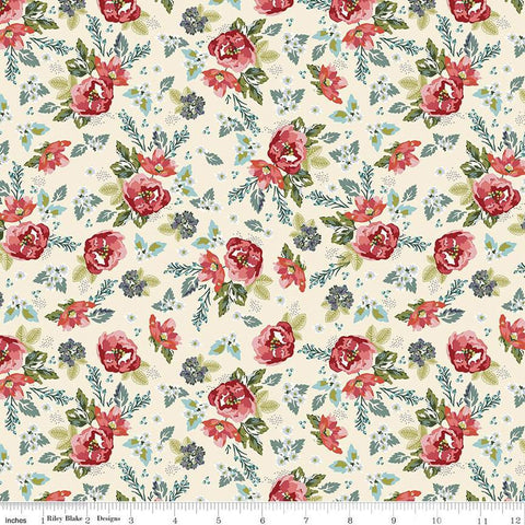 SALE Bellissimo Gardens Floral C13831 Cream by Riley Blake Designs - Floral Flowers Leaves - Quilting Cotton Fabric