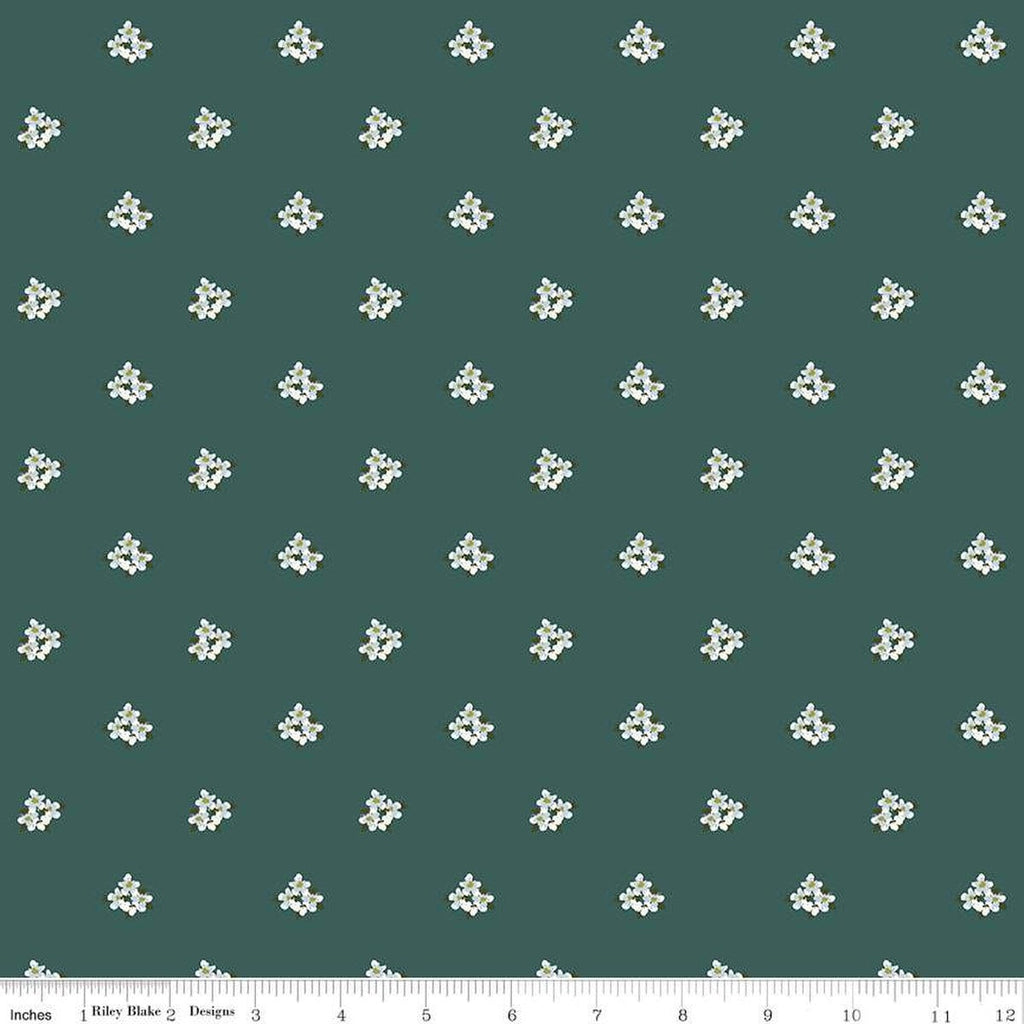 SALE Bellissimo Gardens Ditsy Floral C13833 Jade by Riley Blake Designs - Flowers White Blossoms - Quilting Cotton Fabric