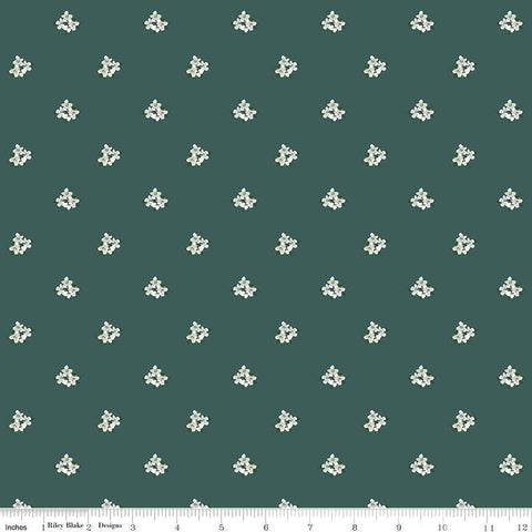 CLEARANCE Bellissimo Gardens Ditsy Floral C13833 Jade by Riley Blake  - Flowers White Blossoms - Quilting Cotton