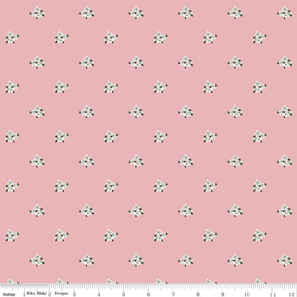 CLEARANCE Bellissimo Gardens Ditsy Floral C13833 Pink by Riley Blake  - Flowers White Blossoms - Quilting Cotton