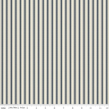 Bellissimo Gardens Stripe C13834 Cream - Riley Blake Designs - Ticking Stripes Striped Cream Midnight - Quilting Cotton Fabric