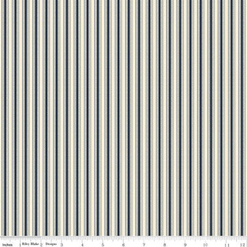 Fat Quarter End of Bolt - Bellissimo Gardens Stripe C13834 Cream - Riley Blake - Ticking Stripes Cream Midnight - Quilting Cotton Fabric