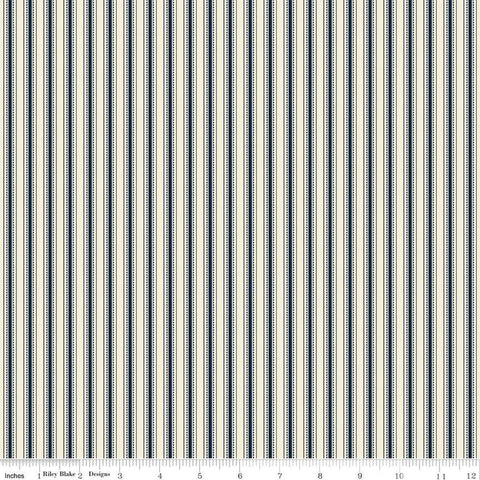 Bellissimo Gardens Stripe C13834 Cream by Riley Blake Designs - Ticking Stripes Striped Cream Midnight - Quilting Cotton Fabric