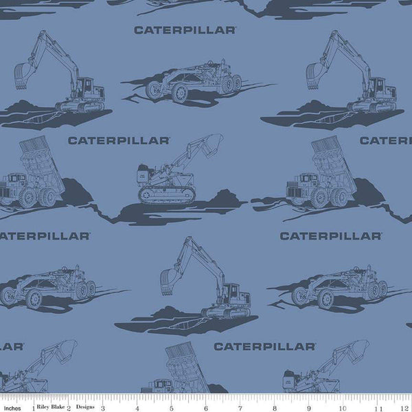 8" End of Bolt - Vintage Caterpillar Main C13840 Blue - Riley Blake - Construction Equipment - Quilting Cotton Fabric - Licensed Product