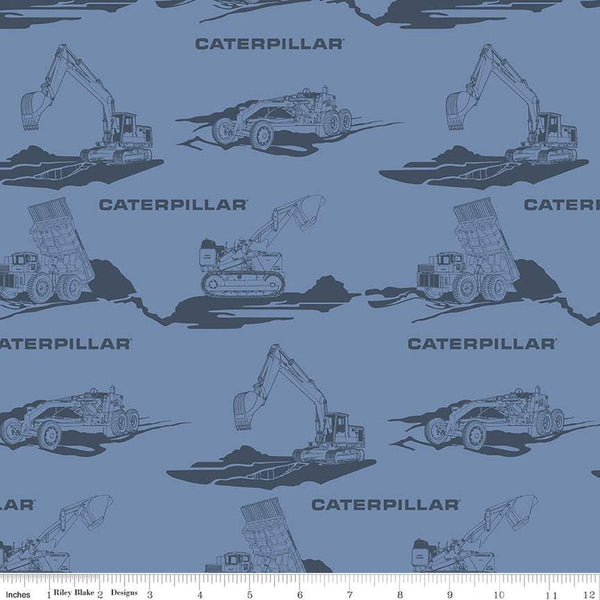 8" End of Bolt - Vintage Caterpillar Main C13840 Blue - Riley Blake - Construction Equipment - Quilting Cotton Fabric - Licensed Product