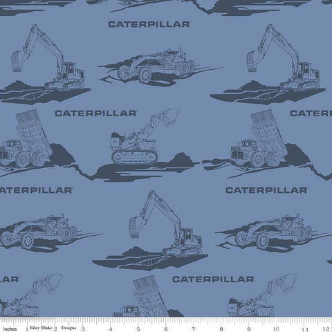 Vintage Caterpillar Main C13840 Blue - Riley Blake Designs - CAT Construction Equipment Logo - Quilting Cotton Fabric