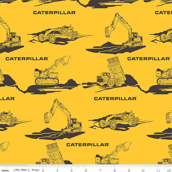 Vintage Caterpillar Main C13840 Yellow - Riley Blake Designs - CAT Construction Equipment Logo - Quilting Cotton Fabric