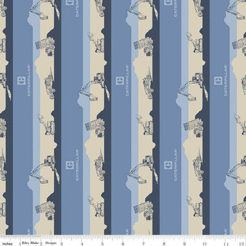 Vintage Caterpillar Stripe C13841 Blue - Riley Blake Designs - Stripes CAT Construction - Quilting Cotton Fabric - Licensed Product