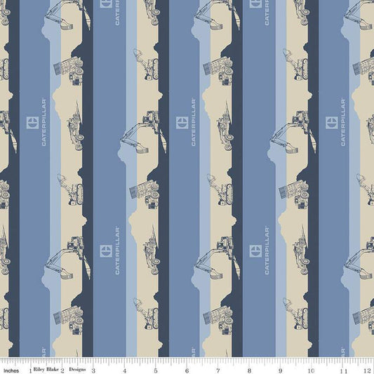Vintage Caterpillar Stripe C13841 Blue - Riley Blake Designs - Stripes CAT Construction - Quilting Cotton Fabric - Licensed Product