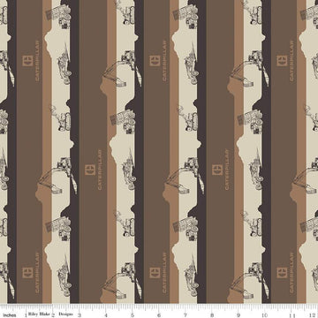 SALE Vintage Caterpillar Stripe C13841 Brown- Riley Blake Designs - Stripes Striped Construction CAT Logo Equipment - Quilting Cotton Fabric