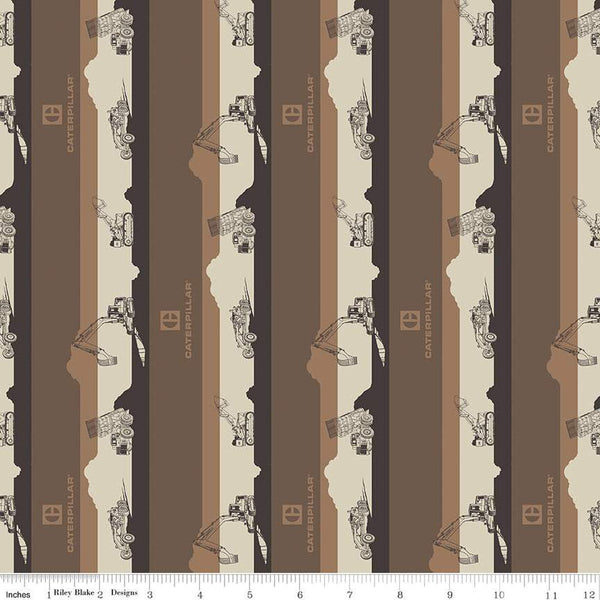 SALE Vintage Caterpillar Stripe C13841 Brown- Riley Blake Designs - Stripes Striped Construction CAT Logo Equipment - Quilting Cotton Fabric