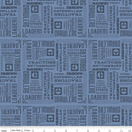 SALE Vintage Caterpillar Text C13842 Blue - Riley Blake Designs - CAT Construction Slogans Logo - Quilting Cotton Fabric - Licensed Product