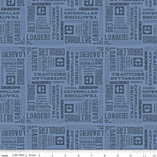 SALE Vintage Caterpillar Text C13842 Blue - Riley Blake Designs - CAT Construction Slogans Logo - Quilting Cotton Fabric