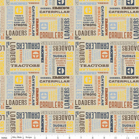 Vintage Caterpillar Text C13842 Sand - Riley Blake Designs - CAT Construction Slogans Logo - Quilting Cotton Fabric - Licensed Product