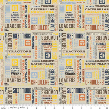 21" End of Bolt - Vintage Caterpillar Text C13842 Sand - Riley Blake - CAT Construction Slogans - Quilting Cotton Fabric - Licensed Product